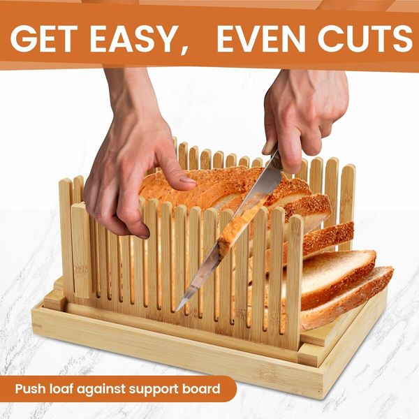 Bamboo Bread Slicer for Homemade Bread,foldable adjustable Slicing width with sturdy bamboo cutting board,cutting bagels or even slices of bread becomes easy