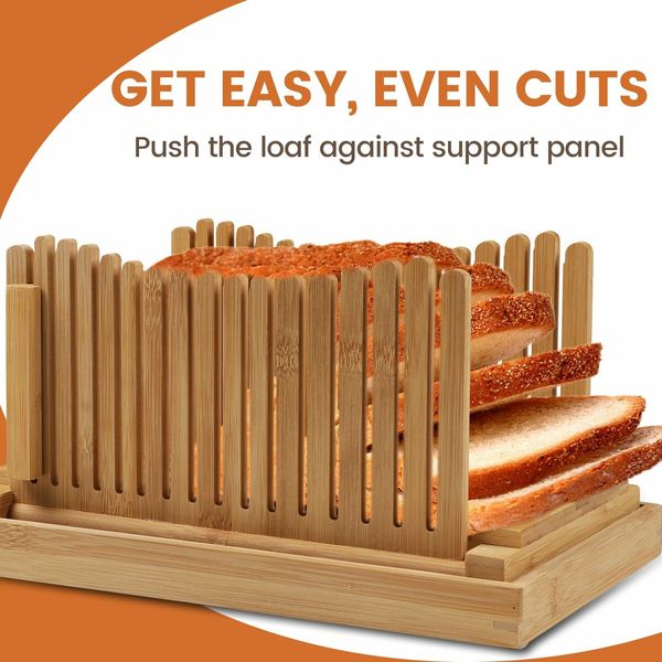 Bamboo Bread Slicer for Homemade Bread,foldable adjustable Slicing width with sturdy bamboo cutting board,cutting bagels or even slices of bread becomes easy