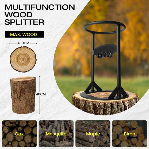 Log Firewood Splitter Set with Hammer Manual Wood Splitting Cutter Kindling Cutting Fireplace BBQ Camping Tool Outdoor Steel