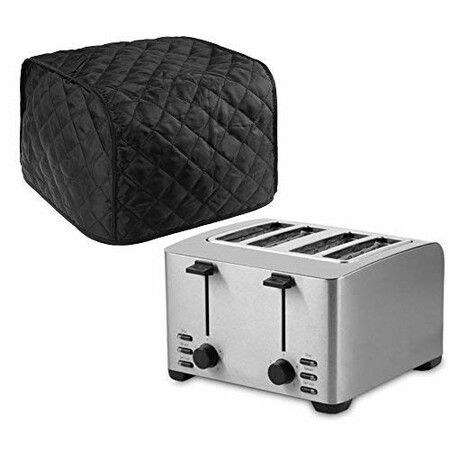 4 Slice Toaster Cover,Polyester Fabric Quilted Four Slice Toaster Appliance Dust-proof Cover For Kitchen Small Appliance Dust Cover and Fingerprint Protection (Black)