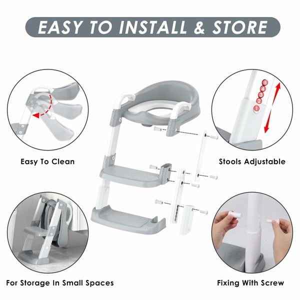 Potty Training Seat with Step Stool Ladder,Toddler Potty Training Toilet for Boys Kids,Potty Chair Adjustable Potty Seat for Toilet with Anti-Slip Wide Steps Splash Guard Safety Handles