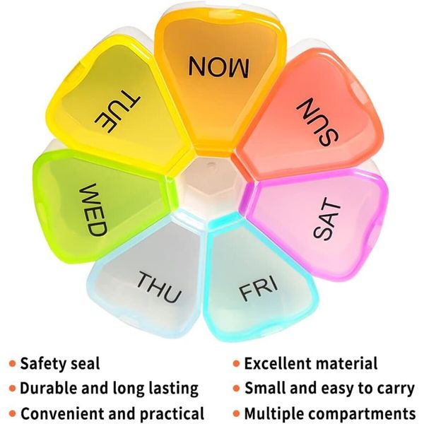 Weekly 7 Day Large Pill Organizer,Travel Pill Box,Pill case,Medicine Organizer,Pill Container,Pill Box 7 Day,Pill Dispenser,Medication Organizer,Pill Organizer Weekly (1PCS Colorful)