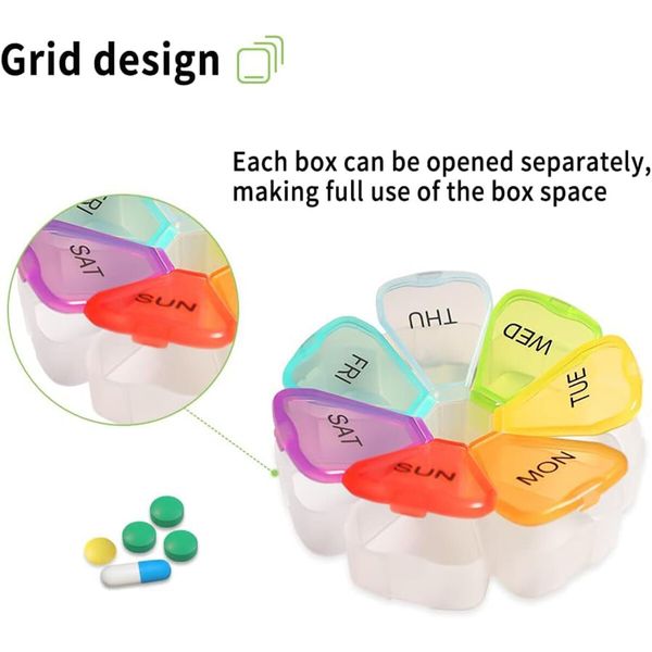 Weekly 7 Day Large Pill Organizer,Travel Pill Box,Pill case,Medicine Organizer,Pill Container,Pill Box 7 Day,Pill Dispenser,Medication Organizer,Pill Organizer Weekly (1PCS Colorful)