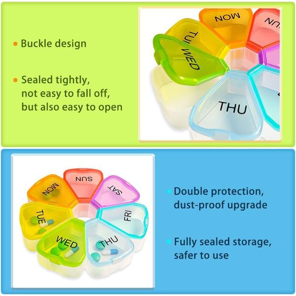 Weekly 7 Day Large Pill Organizer,Travel Pill Box,Pill case,Medicine Organizer,Pill Container,Pill Box 7 Day,Pill Dispenser,Medication Organizer,Pill Organizer Weekly (1PCS Colorful)