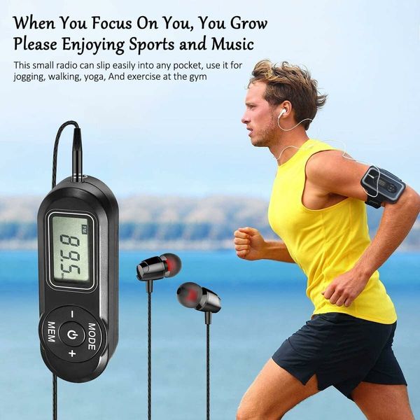 Mini Portable Digital Radio with Headphones, Belt Clip, LCD Screen, Pocket Radio for Walking, Jogging