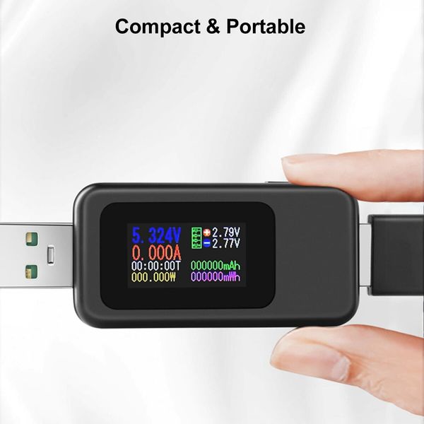 USB Tester Digital Multimeter 4-30V 0-6.5A, Power Meter QC 3.0 Voltage and Current Detector, Volmeter Ammeter Power Bank Capacity Tester with IPS Color Screen