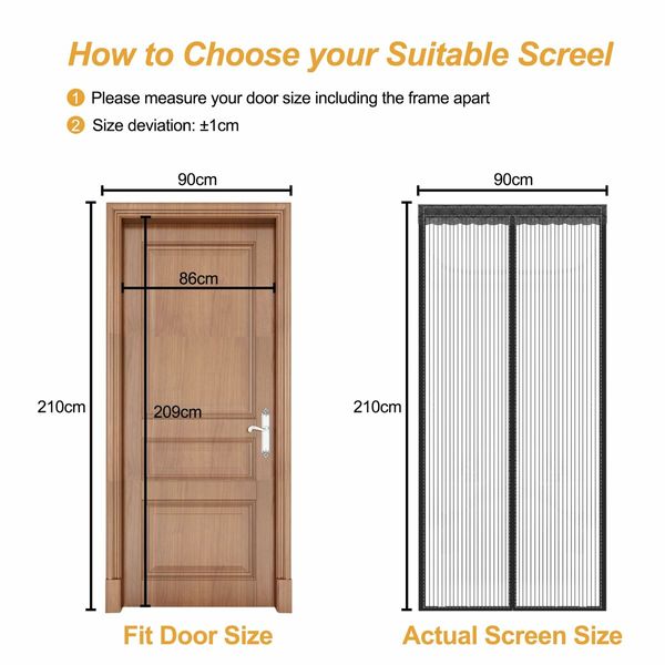 Magnetic Fly Screen Door 90 x 210 cm Fly Curtain Insect Protection Velcro Magnetic Mosquito Net for Balcony Door Patio Door Living Room Door (Black)