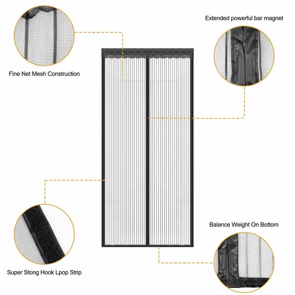 Magnetic Fly Screen Door 90 x 210 cm Fly Curtain Insect Protection Velcro Magnetic Mosquito Net for Balcony Door Patio Door Living Room Door (Black)