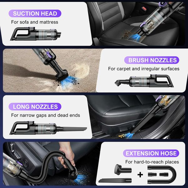 Handheld Vacuum Cordless,Car Vacuum Cleaner with Brushless Motor,20000Pa Strong Suction Vacuum with LED Light,Type C Port,Portable Hand Vacuum for Home,Pet and Car