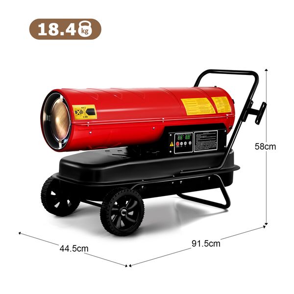 38KW Fan Heater Industrial Space Kerosene Diesel Forced Air Blower Digital Timing Portable for Warehouse Workshop Shed