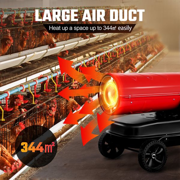 38KW Fan Heater Industrial Space Kerosene Diesel Forced Air Blower Digital Timing Portable for Warehouse Workshop Shed