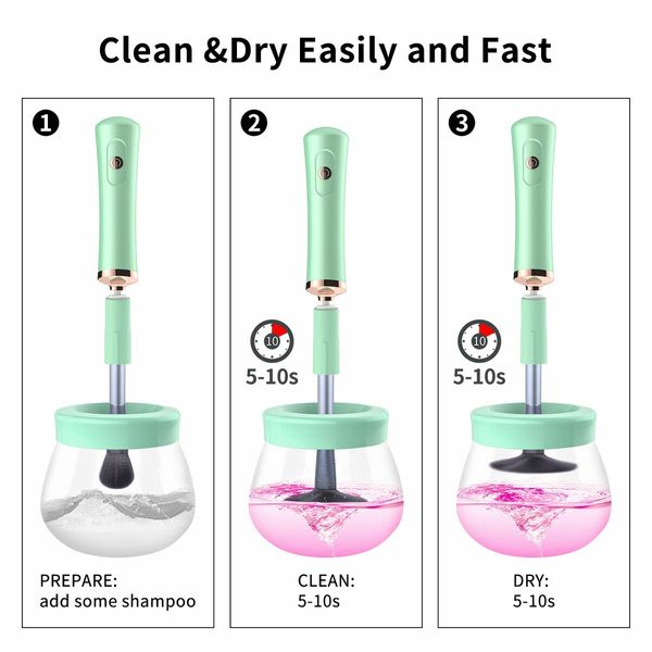 Makeup Brush Cleaner and Dryer Machine Electric Cosmetic Automatic Brush Spinner with 8 Size Rubber Collars(Green)