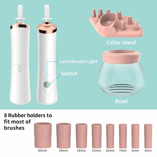 Makeup Brush Cleaner and Dryer Machine Electric Cosmetic Automatic Brush Spinner with 8 Size Rubber Collars(Pink)