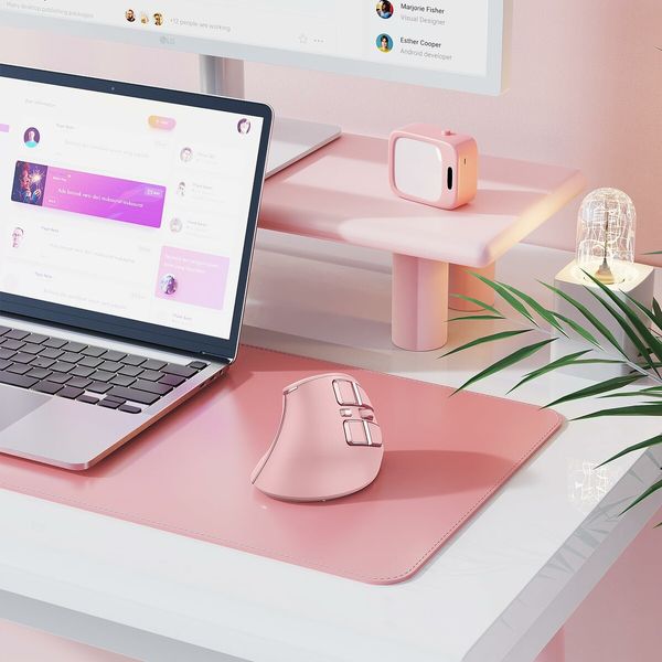 Ergonomic Mouse,Wireless Vertical Mouse,Rechargeable Optical Mice for Multi-Purpose Bluetooth USB Connection,Compatible With iOS Mac Windows Computers - Pink