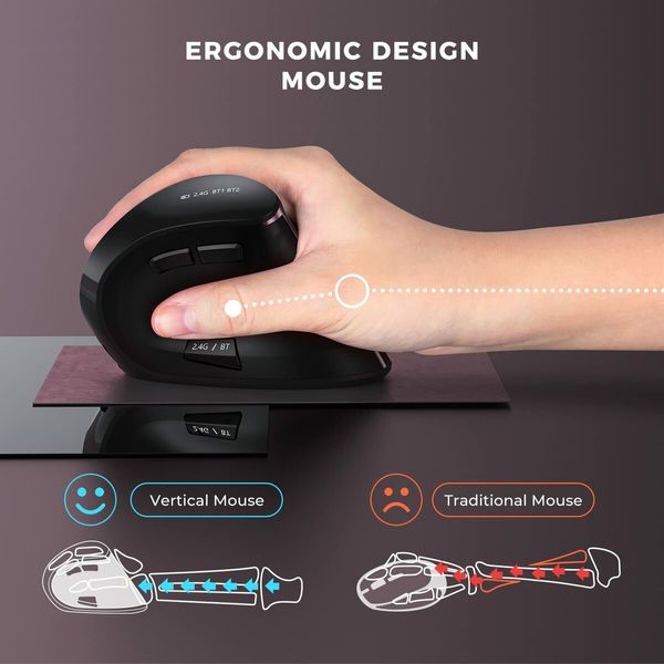 Ergonomic Mouse,Wireless Vertical Mouse,Rechargeable Optical Mice for Multi-Purpose Bluetooth USB Connection,Compatible With iOS Mac Windows Computers - Rose Gold