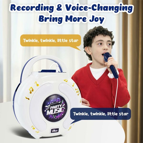 (Blue)Karaoke Machine for Kids, Portable Singing Machine Karaoke Toys with 2 Microphone,Party Favor Birthday Gifts for Toddlers Boys And Girls