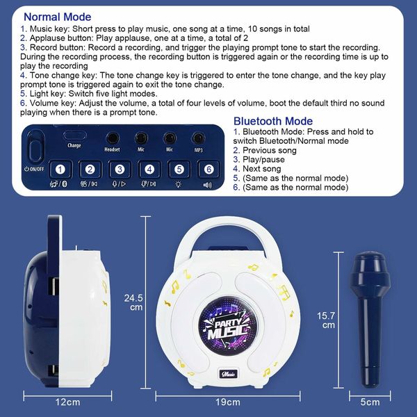 (Blue)Karaoke Machine for Kids, Portable Singing Machine Karaoke Toys with 2 Microphone,Party Favor Birthday Gifts for Toddlers Boys And Girls