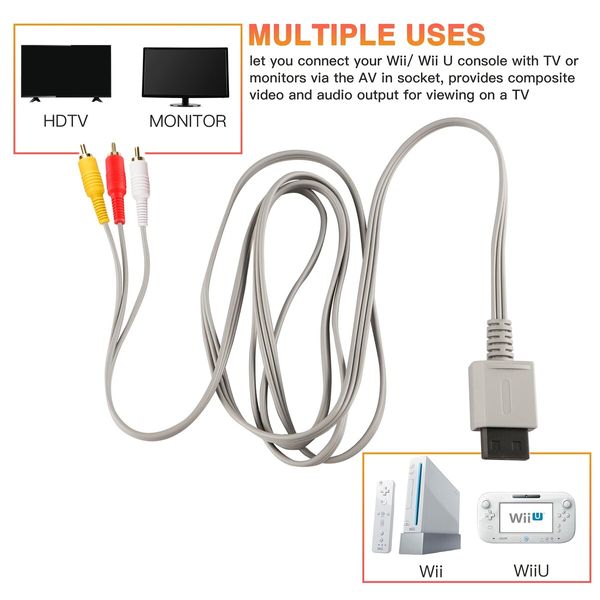 AV Cable for Wii Wii U,Composite Audio Video TV Connector Cable Cord for Wii U/Wii