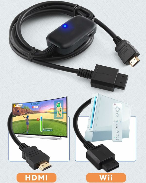 Wii to HDMI Adapter Cable (1080P/720P) Wii HDMI Picture Quality Upscaler Resolution Enhancer Wii 2 HDMI Converter Support All Wii Console Display Modes (2M/6.56FT,Plug and Play)