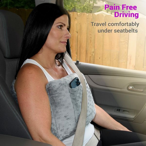 Mastectomy Pillow for Post-Surgery Recovery Essential Gift with Seatbelt Protection in Grey