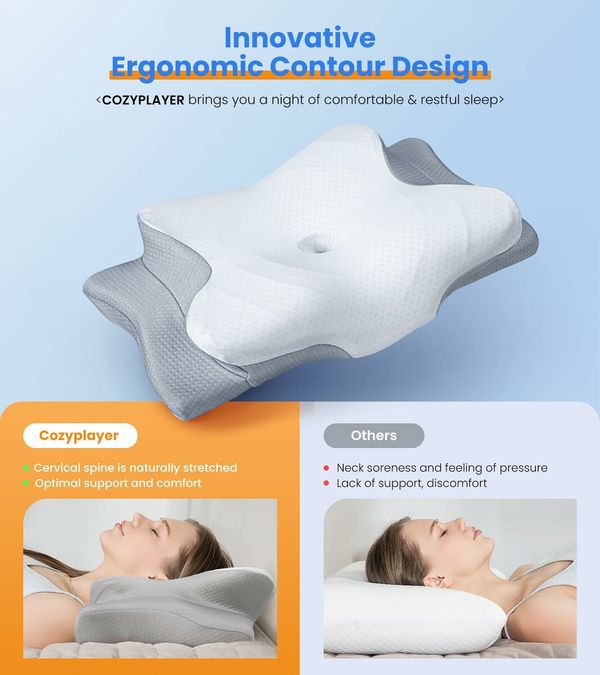 Ultra Cooling Pillow for Neck Support Adjustable Cervical Pillow with Cozy Sleeping and Odorless Ergonomic Contour Memory Foam