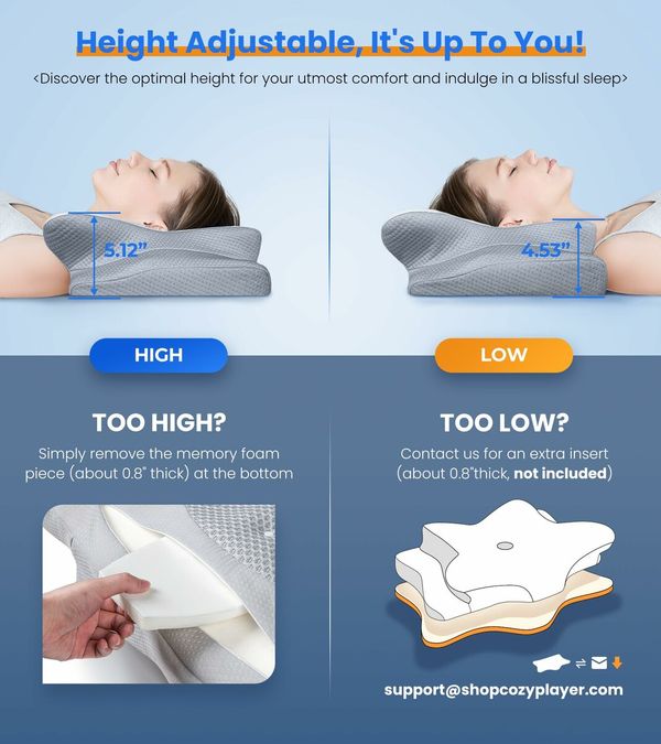 Ultra Cooling Pillow for Neck Support Adjustable Cervical Pillow with Cozy Sleeping and Odorless Ergonomic Contour Memory Foam