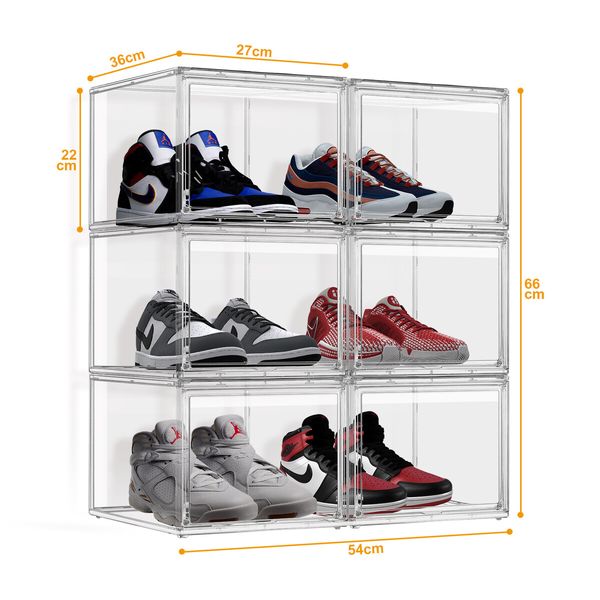 6pcs Shoe Storage Boxes Large Plastic Stackable Clear Containers Organiser Display Cases for Sneaker Clothes Bins with Lids