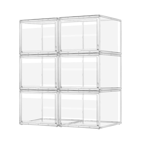 6pcs Shoe Storage Boxes Large Plastic Stackable Clear Containers Organiser Display Cases for Sneaker Clothes Bins with Lids