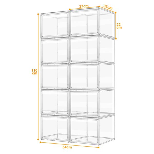 10pcs Shoe Storage Boxes Plastic Large Clear Stackable Organiser Bins Containers Sneaker Display Cases Organizer with Lids