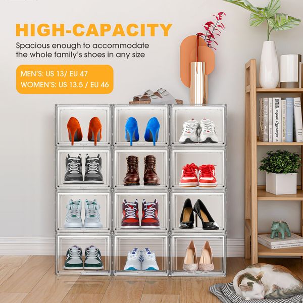 10pcs Shoe Storage Boxes Plastic Large Clear Stackable Organiser Bins Containers Sneaker Display Cases Organizer with Lids