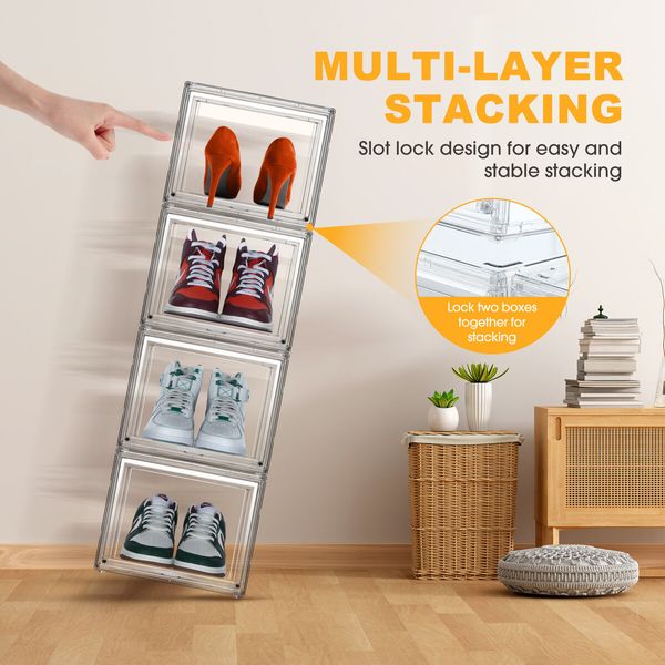 10pcs Shoe Storage Boxes Plastic Large Clear Stackable Organiser Bins Containers Sneaker Display Cases Organizer with Lids