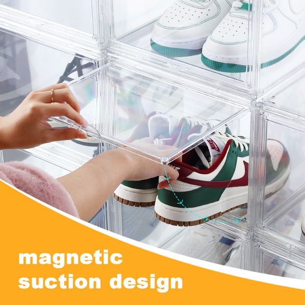 10pcs Shoe Storage Boxes Plastic Large Clear Stackable Organiser Bins Containers Sneaker Display Cases Organizer with Lids