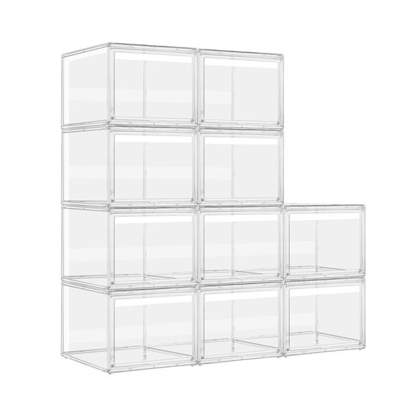 10pcs Shoe Storage Boxes Plastic Large Clear Stackable Organiser Bins Containers Sneaker Display Cases Organizer with Lids