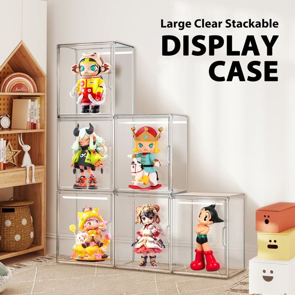 4pcs Shoe Storage Boxes Large Plastic Stackable Clear Containers Sneaker Handbag Clothes Organiser Display Bins with Door