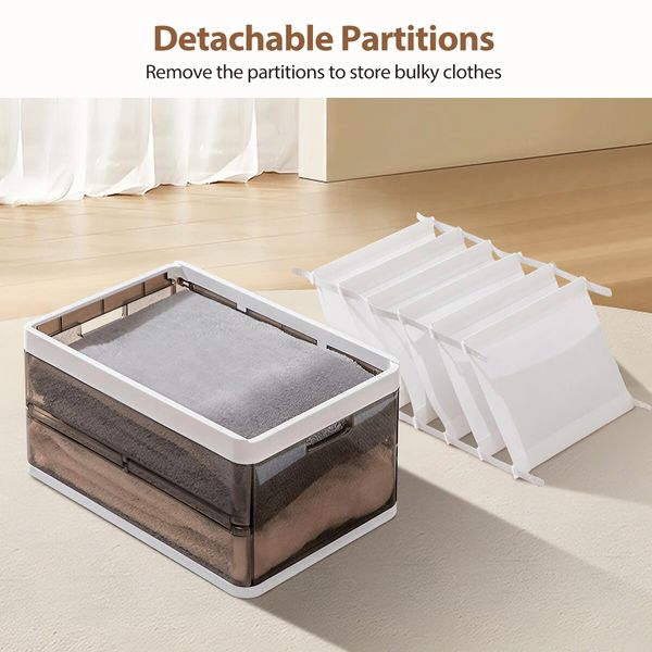 4pcs Storage Boxes Bins Plastic Stackable Clear Shoe Containers Wardrobe for Handbag Clothes Foldable Organiser with Lids Partitions