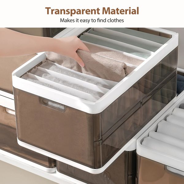 4pcs Storage Boxes Bins Plastic Stackable Clear Shoe Containers Wardrobe for Handbag Clothes Foldable Organiser with Lids Partitions