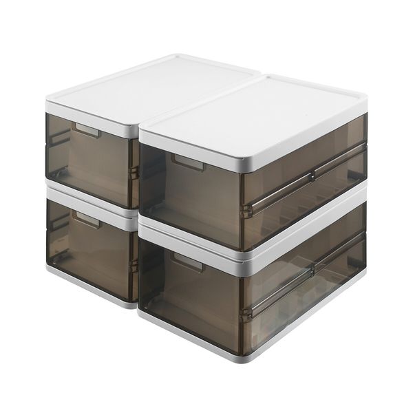 4pcs Storage Boxes Bins Plastic Stackable Clear Shoe Containers Wardrobe for Handbag Clothes Foldable Organiser with Lids Partitions