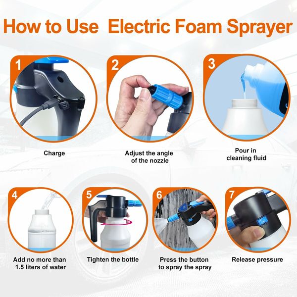 1.5 Liters Electric Foam Sprayer with USB,  Pressurized Foam Sprayer for Car Washing,Foam Sprayer for Home, Garden and Car Beauty and Cleaning