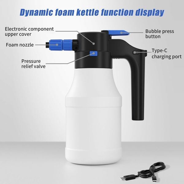 1.5L Electric Car Foam Sprayer, Battery Powered Foam Sprayer for Car Wash with USB Rechargeable Cordless Pump Foam Sprayer for Watering Garden Plants