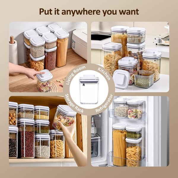 8PCS Storage Containers Plastic Pantry Kitchen Airtight Pop Up Clear Food Tea Coffee Cereal Sugar BPA Free Organiser Canisters