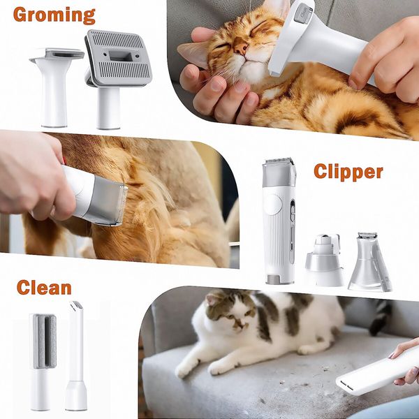 7 in 1 Pro Pet Dog Grooming Kit Cat Hair Trimmer Shaver Nail Clipper Grinder Vacuum Cleaner Deshedding Brush Slicker Removal Groomer Cleaning Tool Set