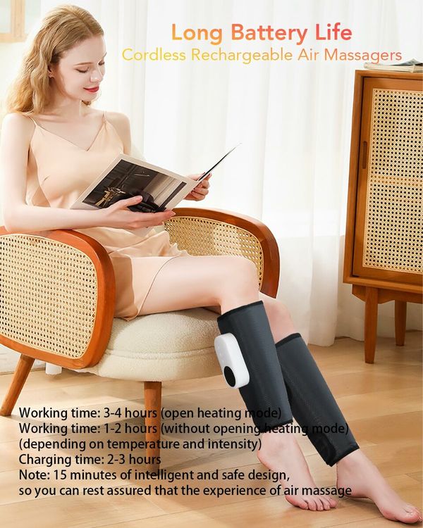 Leg Massager for Circulation with Air Compression Heat Easy to Use Muscle Relaxation 3 Intensities and Modes in Grey