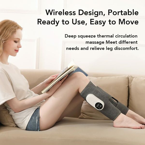 Leg Massager for Circulation with Air Compression Heat Easy to Use Muscle Relaxation 3 Intensities and Modes in Grey