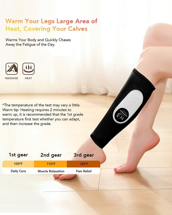 Leg Massager for Circulation,Calf Air Compression Massager with Heat,Leg Massager with 3 Intensities,3 Modes,Easy to use,Muscle Relaxation,Gifts (Single Black)