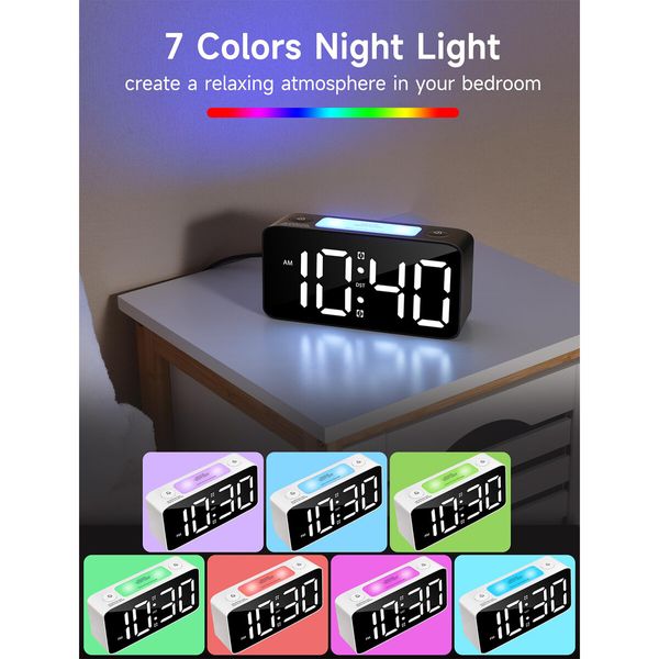Super Loud Alarm Clock for Heavy Sleepers,Digital Clock with 7 Color NightLight,Adjustable Volume,Dimmer,Small Clocks for Bedrooms (Blue+RGB)