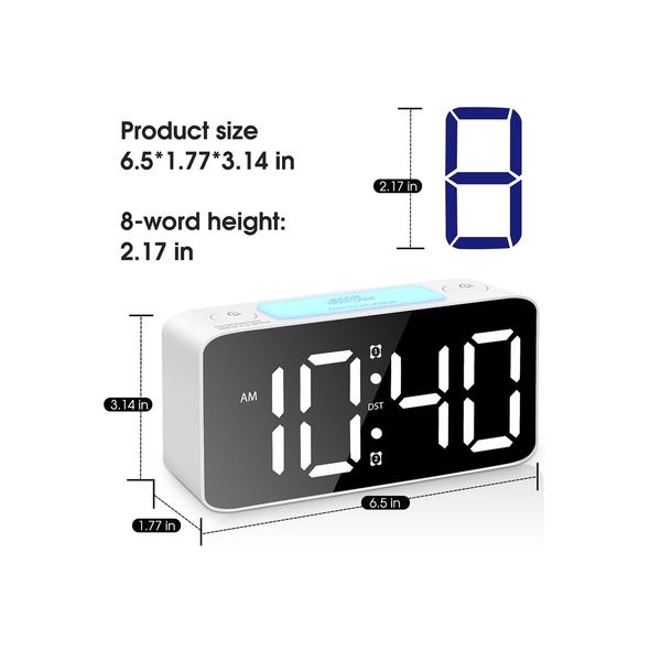 Super Loud Alarm Clock,Digital Clock with 7 Color NightLight,Adjustable Volume,Dimmer,Small Clocks for Bedrooms (White+RGB)