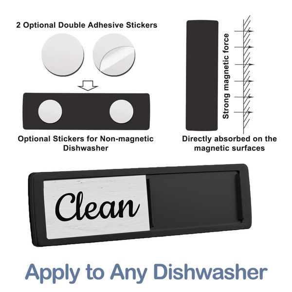 Dishwasher Magnet Clean Dirty Sign,Farmhouse Rustic Wood Design Black and White Non-Scratch/Easy to Read & Slide/Strong Magnet Clean Dirty Magnet for Dishwasher (Black)