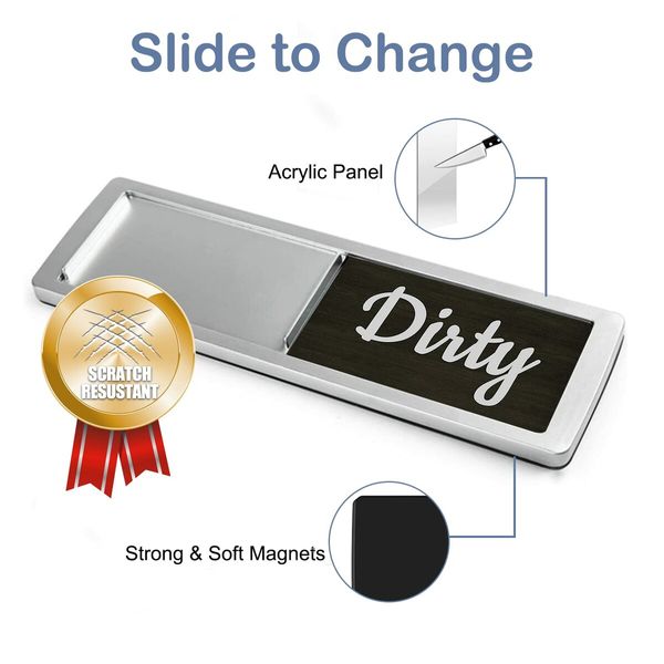 Dishwasher Magnet Clean Dirty Sign,Farmhouse Rustic Wood Design Black and White Non-Scratch/Easy to Read & Slide/Strong Magnet Clean Dirty Magnet for Dishwasher (Silver)