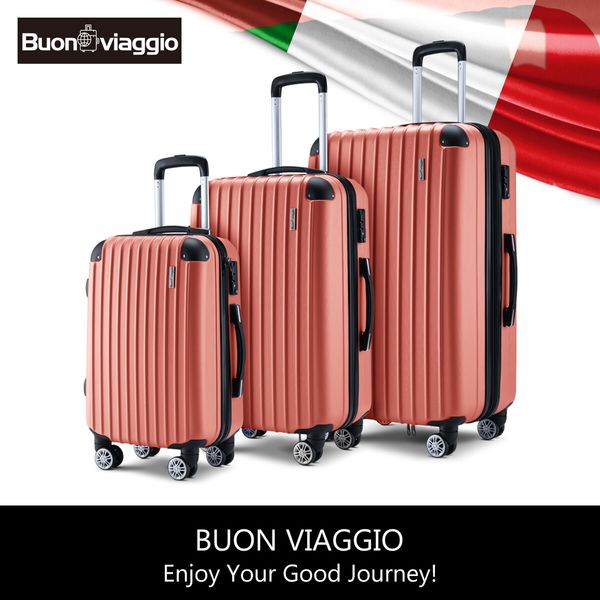 3Pcs Suitcase Luggage Set Expandable Hard Shell Carry On Travel Trolley Lightweight Cabin TSA Lock 2 Covers Rose Gold