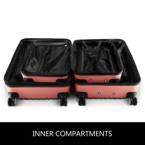 2Pcs Luggage Set Carry On Suitcases Travel Case Cabin Hard Shell Travelling Bags Hand Baggage Lightweight Rose Gold